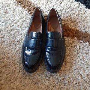Franco Sarto Brindy Black Patent Leather Loafers Chunky Side 9M
